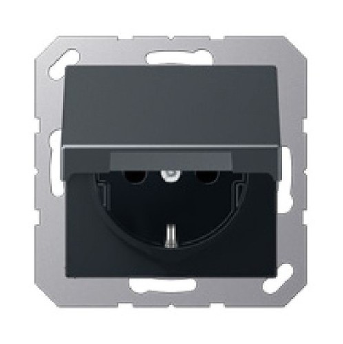 Розетка JUNG ECO PROFI, скрытый монтаж, с заземлением, с крышкой, антрацит