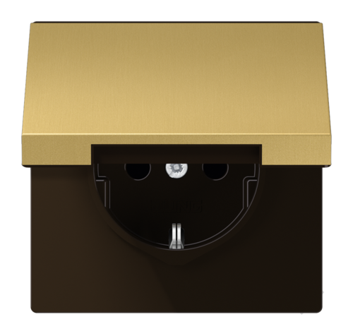 Розетка JUNG LS METAL, скрытый монтаж, с заземлением, с крышкой, латунь