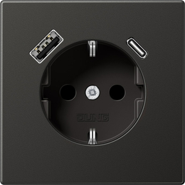 Розетка USB A+C с электрической розеткой LS 990, LS-design, FD-design, USB type-C 5V, USB type-A 5V, Электр. с USB, двойная, цвет - антрацит